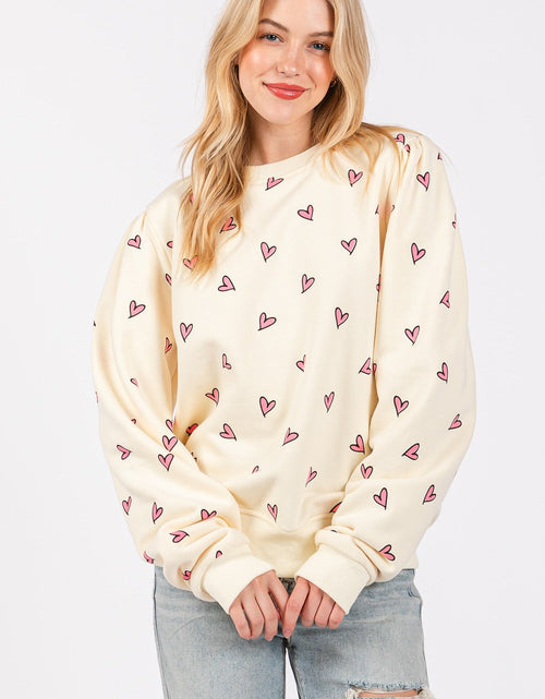 Load image into Gallery viewer, SAGE + FIG Heart Printed Contrast Long Sleeve Sweatshirt
