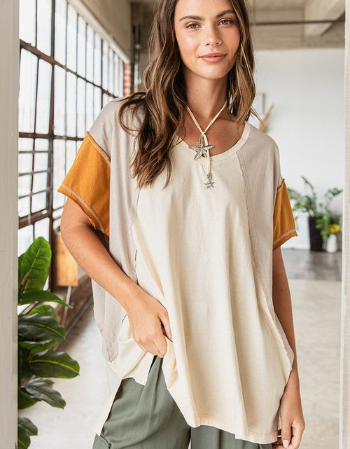 Load image into Gallery viewer, Mittoshop Color Block V-Neck Short Sleeve T-Shirt
