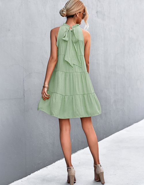 Load image into Gallery viewer, Tie Back Mock Neck Tiered Dress
