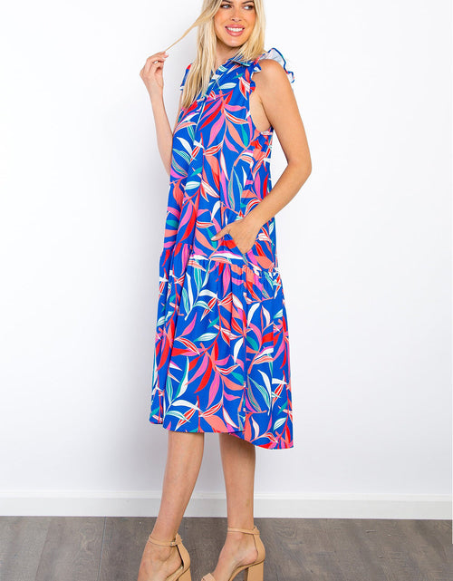 Load image into Gallery viewer, Be Stage Print Ruffled Midi Dress with Pockets
