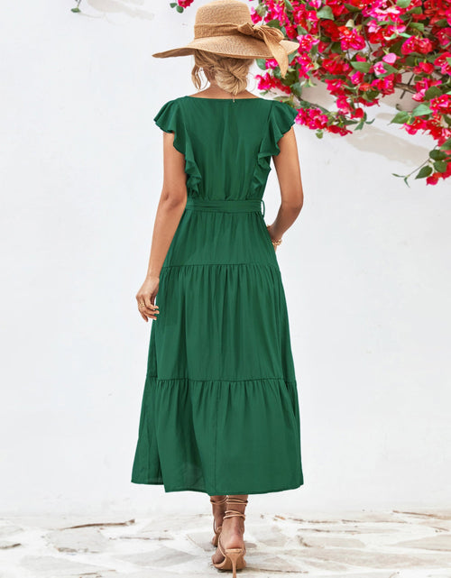 Load image into Gallery viewer, Tie Belt Ruffled Tiered Dress
