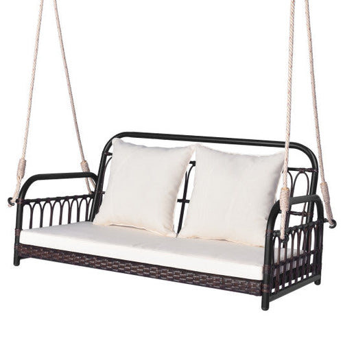 Load image into Gallery viewer, 880LBS Wicker Hanging Porch Swing with Cushions-White
