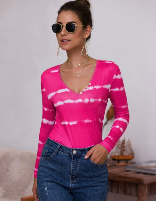 Load image into Gallery viewer, Tie-Dye Plunge Long Sleeve Top
