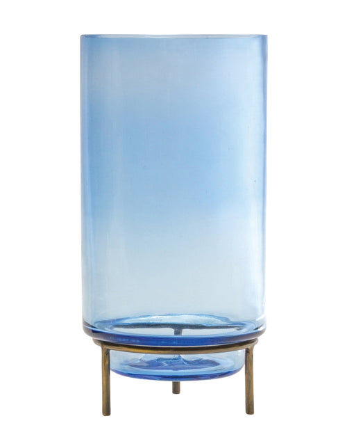 Load image into Gallery viewer, Glass Vase with Metal Stand 10"H
