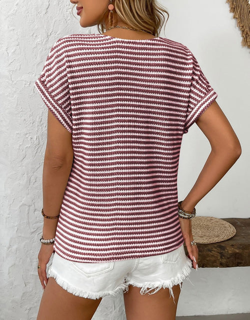 Load image into Gallery viewer, Striped V-Neck Short Sleeve T-Shirt
