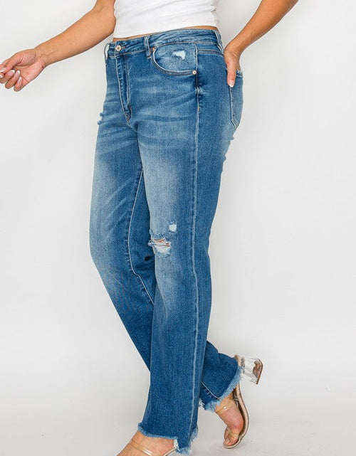 Load image into Gallery viewer, bytos Full Size Raw Hem Distressed Mid Rise Straight Jeans
