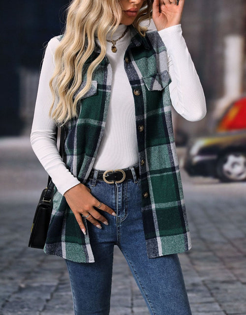 Load image into Gallery viewer, Plaid Button Up Vest Coat
