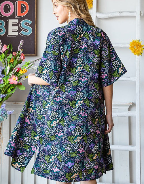 Load image into Gallery viewer, Heimish Full Size Half Sleeve Floral Open Cardigan Plus Size

