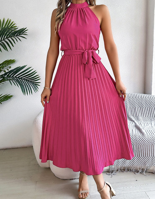 Load image into Gallery viewer, Pleated Tie Waist Sleeveless Midi Dress
