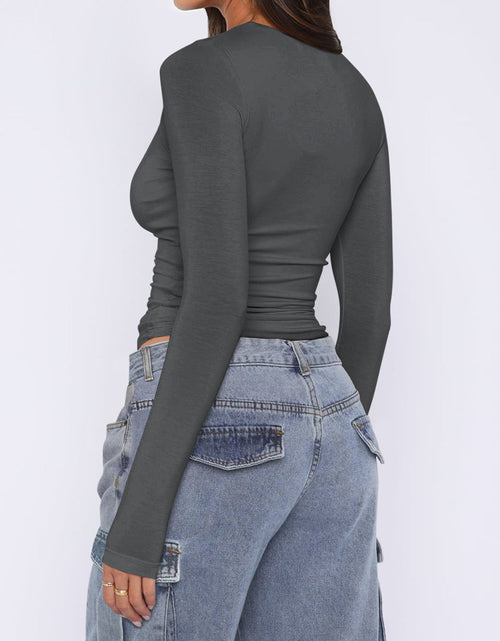 Load image into Gallery viewer, Ruched Asymmetrical Neck Long Sleeve T-Shirt
