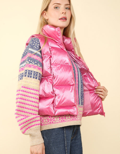 Load image into Gallery viewer, VERY J Shiny Metallic Zip Up Puffer Vest
