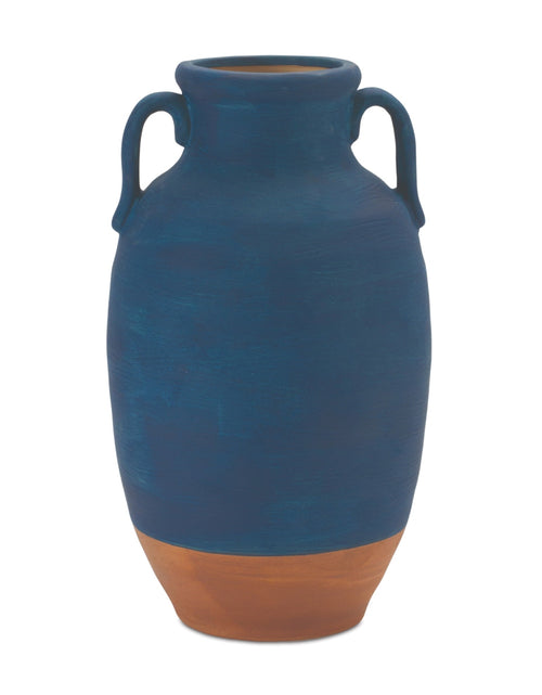 Load image into Gallery viewer, Ceramic Urn Vase with Terra Cotta Accent 10.5"H
