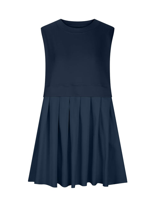Load image into Gallery viewer, Pleated Round Neck Sleeveless Mini Dress

