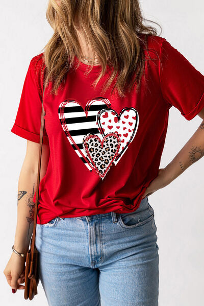 Load image into Gallery viewer, Heart Round Neck Short Sleeve T-Shirt
