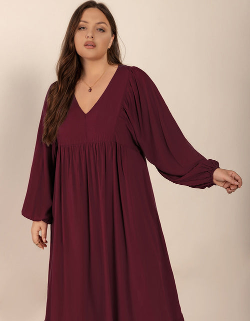 Load image into Gallery viewer, Plus Size Ruffled Hem V-Neck Balloon Sleeve Dress
