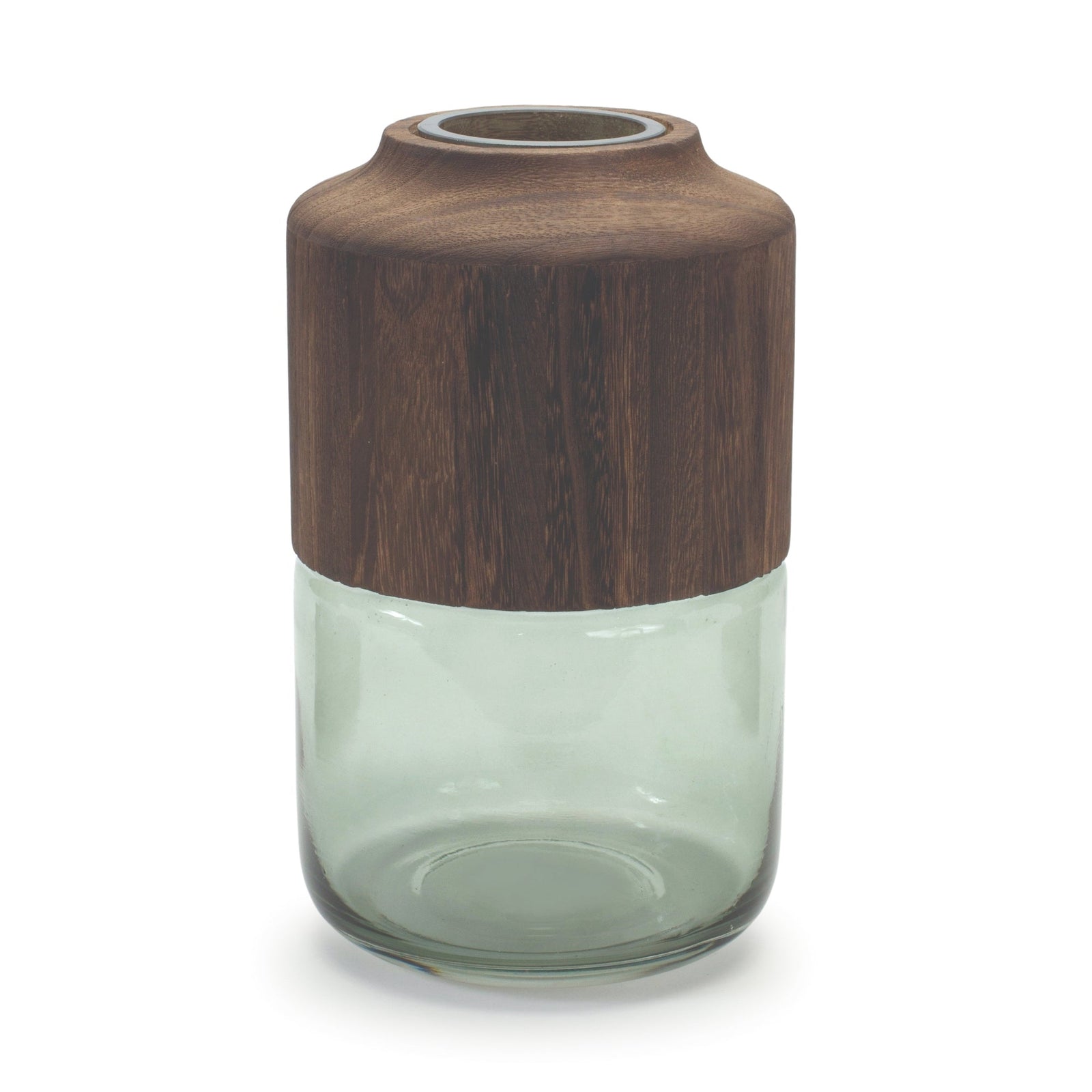 Sage Glass Vase with Wood Accent 11"H