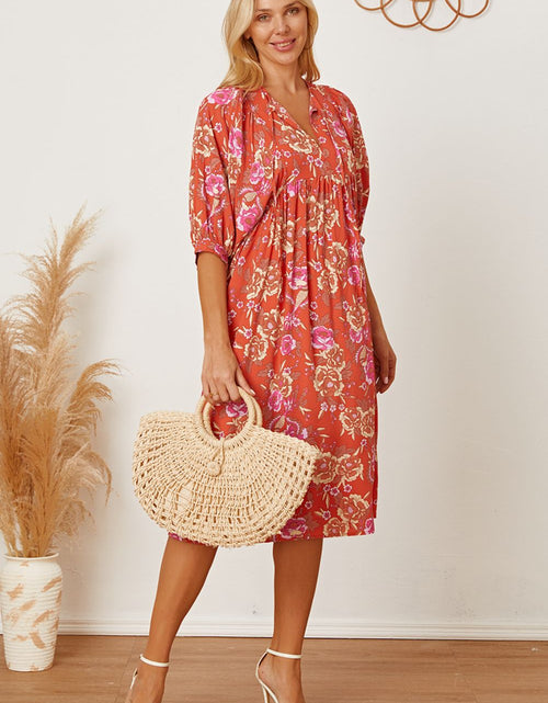Load image into Gallery viewer, Floral Tie Neck Half Sleeve Dress
