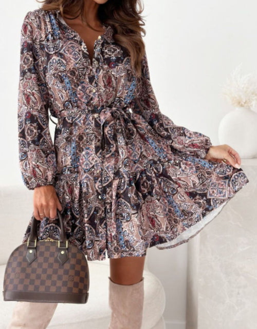 Load image into Gallery viewer, Ruffle Hem Floral Long Sleeve Dress
