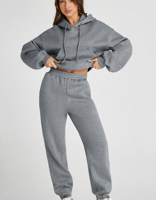 Load image into Gallery viewer, Dropped Shoulder Hooded Top and Pants Active Set
