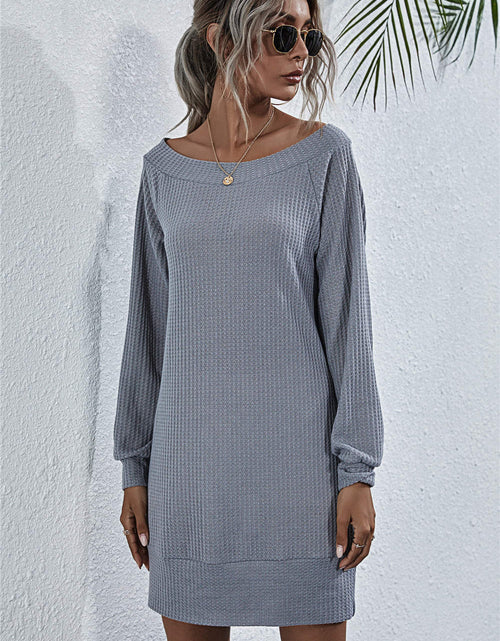Load image into Gallery viewer, Waffle-Knit Boat Neck Mini Dress
