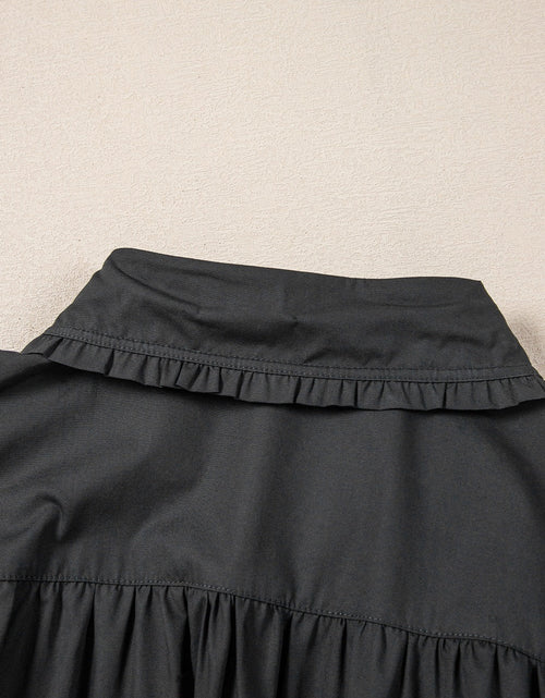 Load image into Gallery viewer, Button Down Puff Sleeve Ruffle Hem Dress
