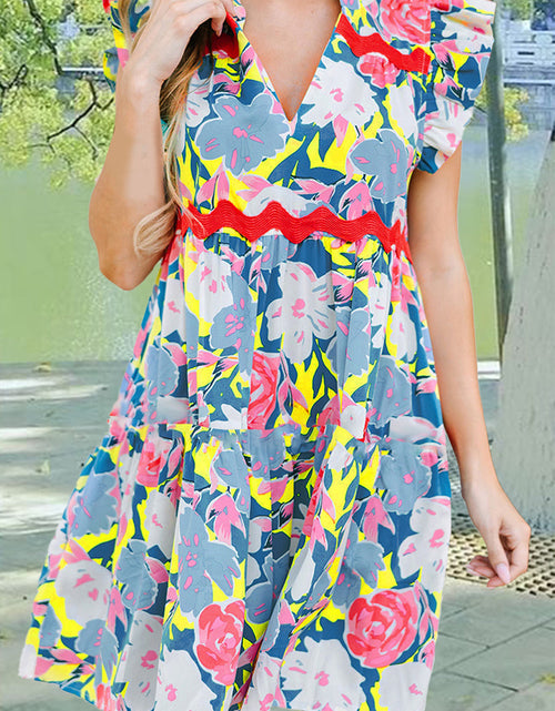 Load image into Gallery viewer, Ruffled Printed Cap Sleeve Mini Dress
