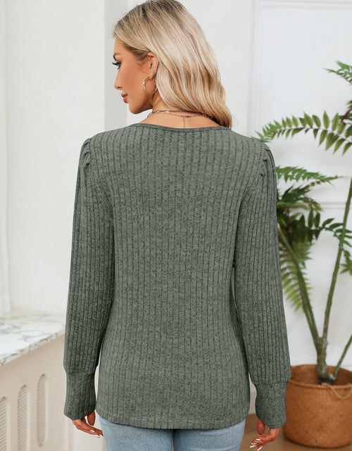 Load image into Gallery viewer, Lace Detail V-Neck Ribbed Blouse
