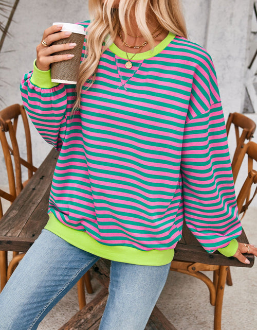 Load image into Gallery viewer, Lovelet Contrast Striped Long Sleeve Sweatshirt
