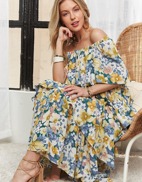Load image into Gallery viewer, ADORA Layered Floral Off-Shoulder Short Sleeve Maxi Dress
