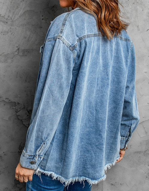 Load image into Gallery viewer, Button Up Pocketed Raw Hem Denim Jacket

