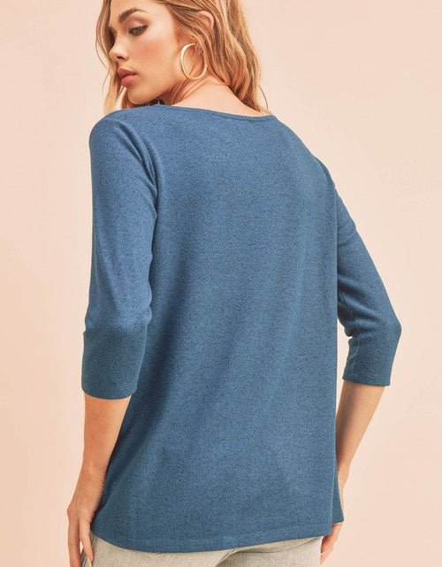Load image into Gallery viewer, Aemi + Co Twist Front Round Neck 3/4 Sleeve T-Shirt
