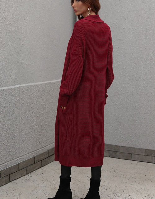 Load image into Gallery viewer, Waffle Knit Open Front Duster Cardigan With Pockets
