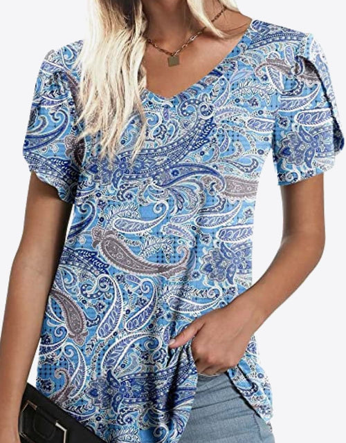 Load image into Gallery viewer, Printed Petal Sleeve V-Neck Blouse
