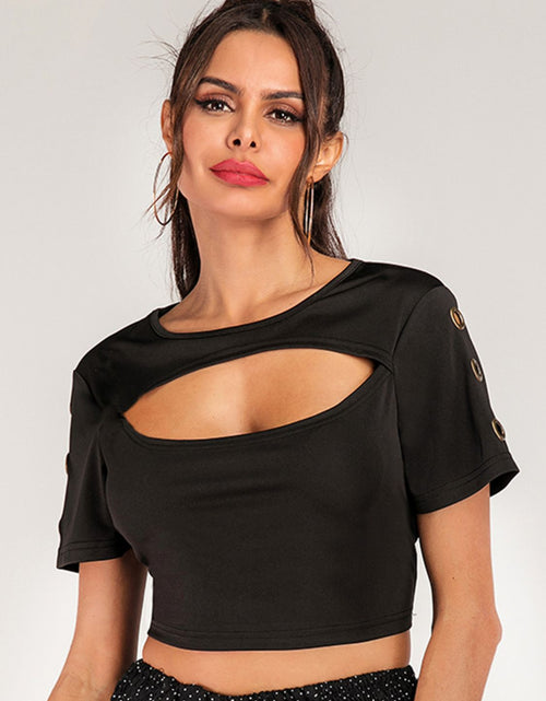 Load image into Gallery viewer, Cutout Grommet Detail Cropped Tee
