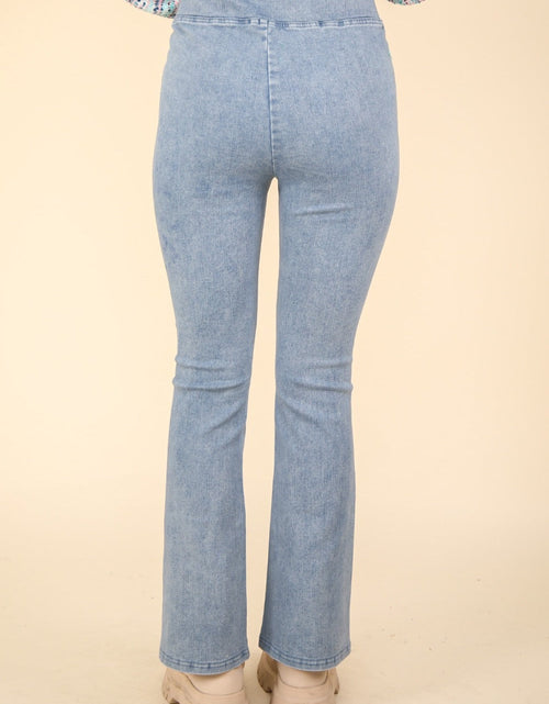 Load image into Gallery viewer, VERY J Washed Denim Stretchy Crossover Waist Leggings
