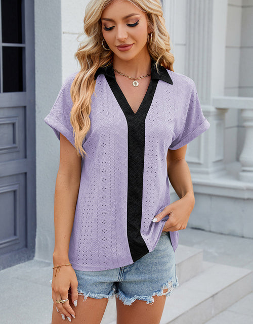 Load image into Gallery viewer, Eyelet Johnny Collar Short Sleeve T-Shirt
