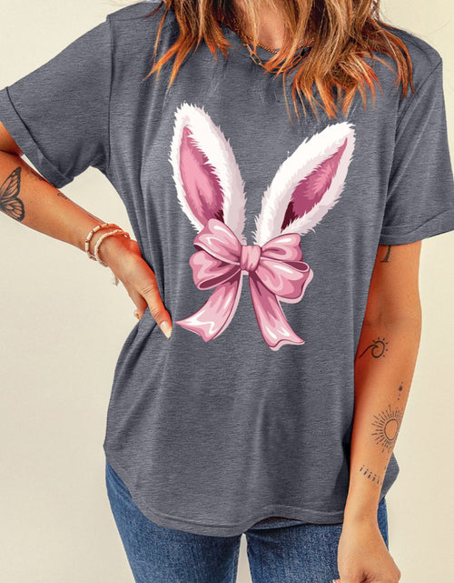 Load image into Gallery viewer, Bunny Ear Bow Graphic Short Sleeve T-Shirt
