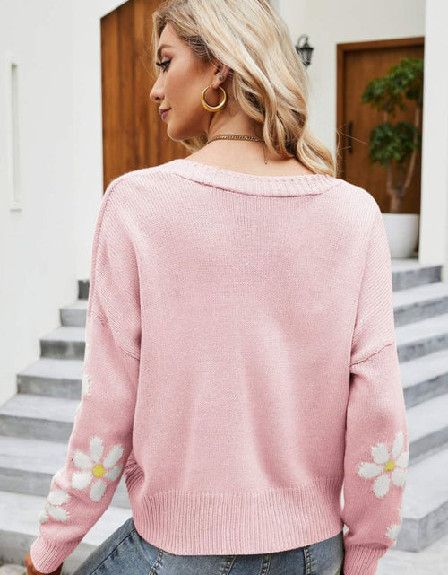 Load image into Gallery viewer, Floral Ribbed Trim Drop Shoulder Cardigan
