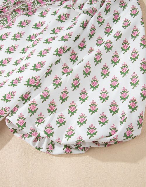 Load image into Gallery viewer, Floral Print Puff Sleeve Tie Neck Ruffled Hem Dress
