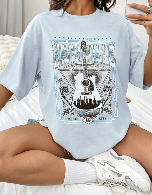 Load image into Gallery viewer, Guitar Graphic Round Neck Half Sleeve T-Shirt
