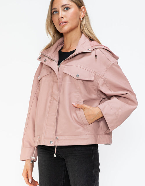 Load image into Gallery viewer, How Dare U Drawstring Hem PU Leather Zip Up Jacket
