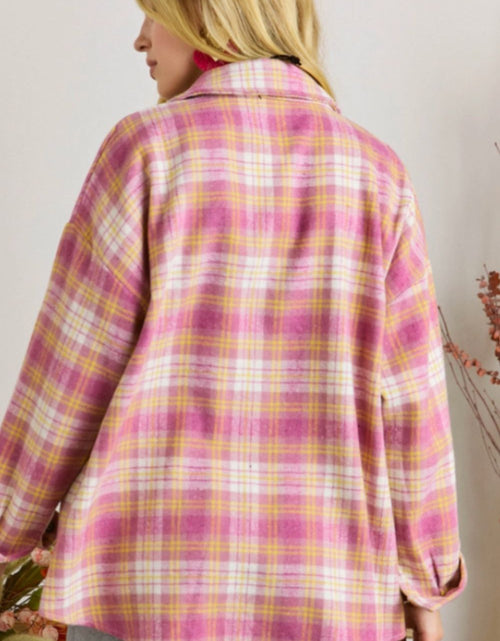 Load image into Gallery viewer, Plaid Collared Neck Button Up Shacket
