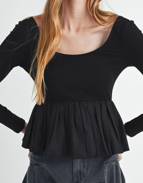 Load image into Gallery viewer, Peplum Scoop Neck Long Sleeve T-Shirt
