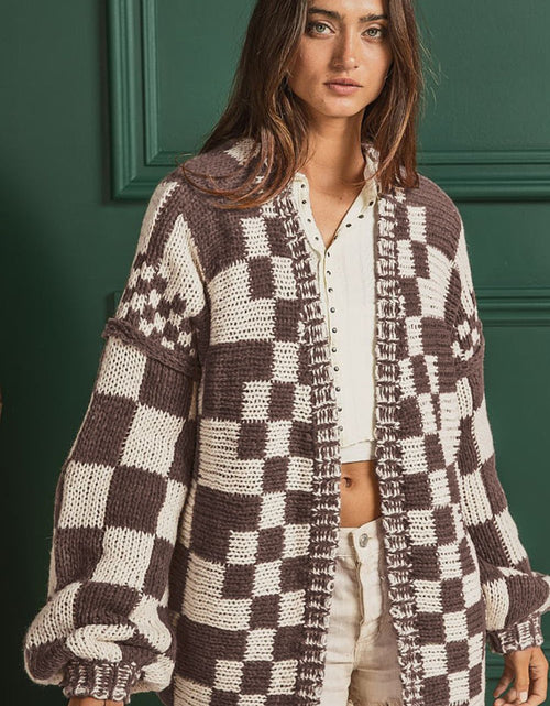 Load image into Gallery viewer, Checkered Open Front Long Sleeve Cardigan
