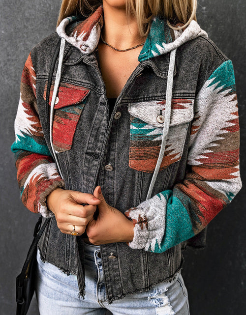 Load image into Gallery viewer, Drawstring Hooded Pocketed Denim Jacket
