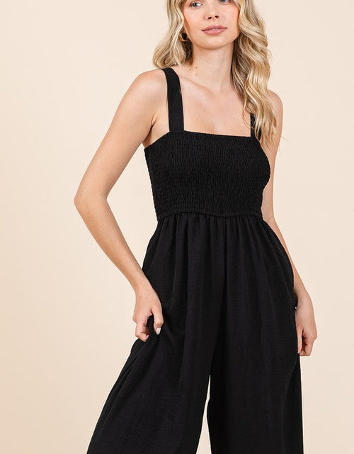 Load image into Gallery viewer, Mittoshop Smocked Wide Strap Wide Leg Overalls
