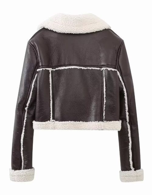 Load image into Gallery viewer, Collared Neck Long Sleeve Plush Cropped Jacket
