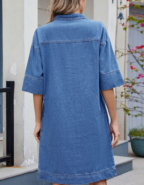 Load image into Gallery viewer, Johnny Collar Half Sleeve Denim Dress
