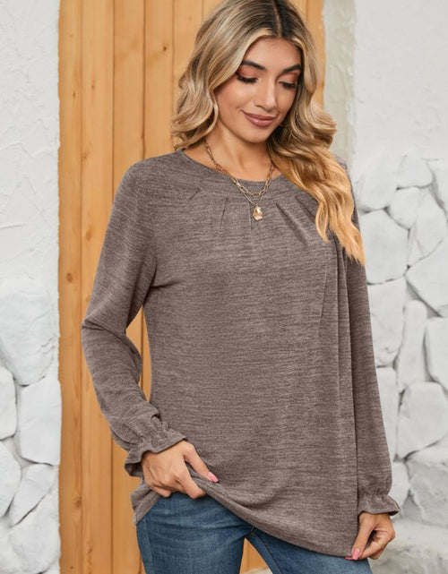 Load image into Gallery viewer, Ruched Round Neck Flounce Sleeve T-Shirt
