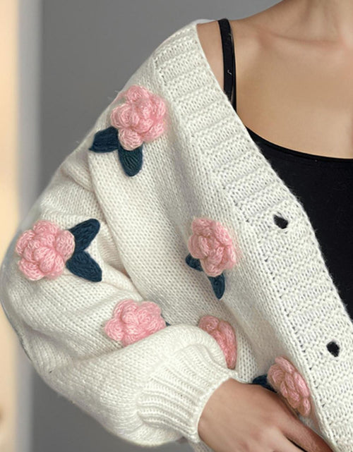 Load image into Gallery viewer, Flower Button Down V-Neck Long Sleeve Cardigan
